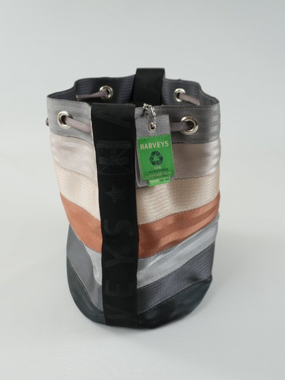 HARVEYS Large Metallic Striped Seatbelt Drawstring Bucket Bag Made in USA - Picture 4 of 14